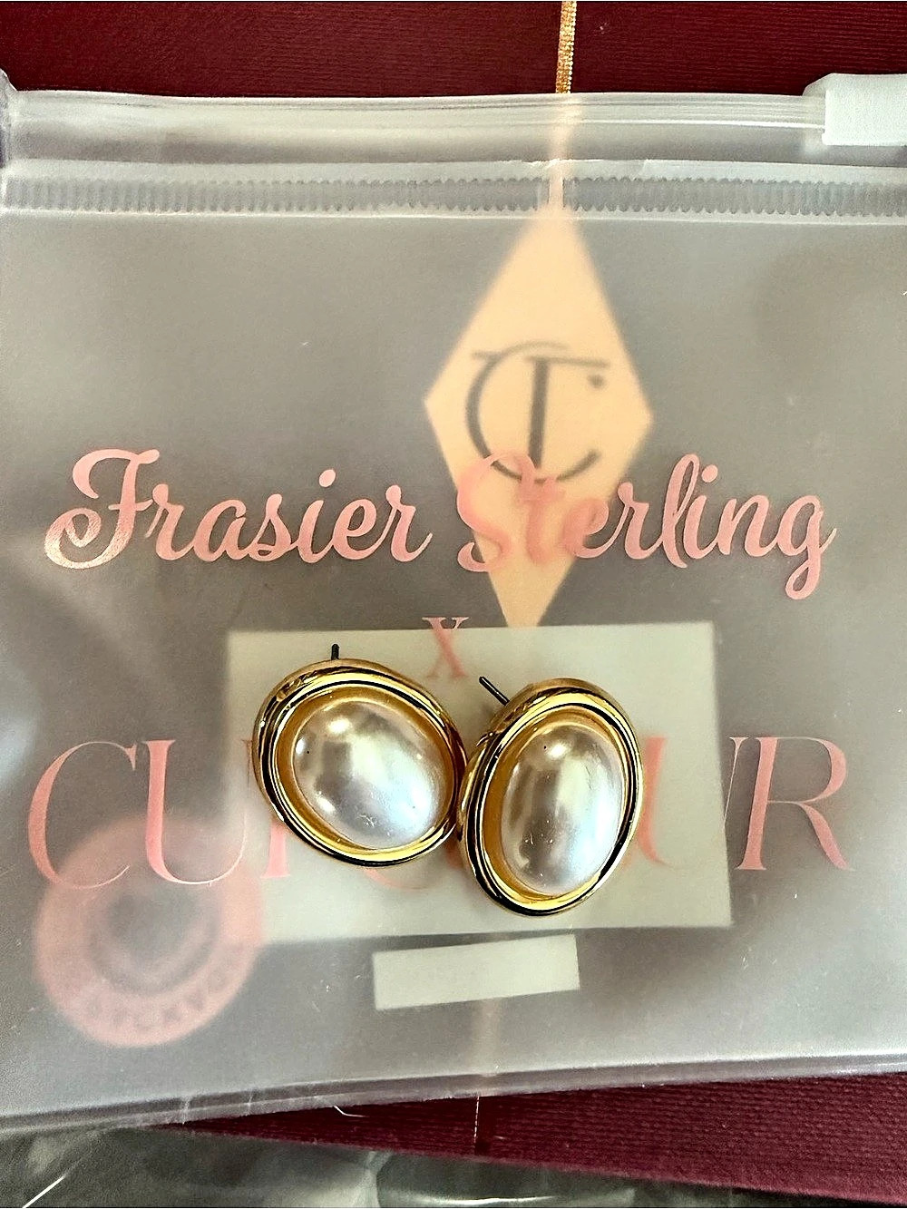 Frasier Sterling Champagne Pearl Earrings Oval Gold-Tone Earrings in Gold &